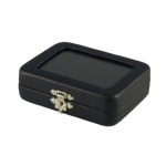 Black Leatherette Glass Top Jewelry Case with Black/White Reversible Pad