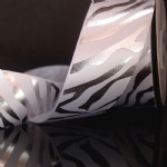 Silver on White Metallic Satin Zebra Print Ribbon