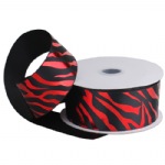 Red on Black Metallic Satin Zebra Print Ribbon