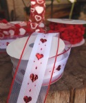 White with Red Heart & Wire Edge Ribbon