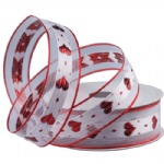 White with Red Heart & Wire Edge Ribbon