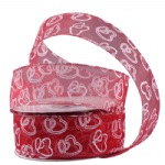 Red with White Heart Print & Wire Edge Ribbon