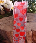 White with Red Heart Print & Wire Edge Ribbon
