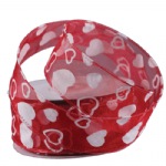 Red with White Heart Print & Wire Edge Ribbon