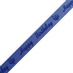 Navy "Happy Birthday" Print on Sheer Ribbon