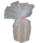 White Sheer Wrapper with Pink Edge w/ Tassel