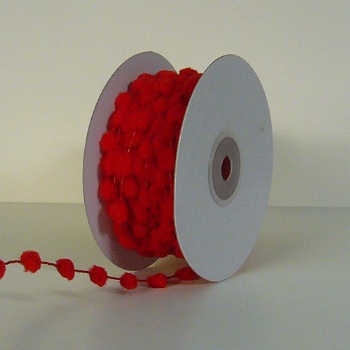 Red Mini Wired Pom Pom Trim Ribbon