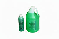Two green bottles of a product on a white background