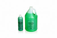 Two green bottles of cleaning solution on a white background
