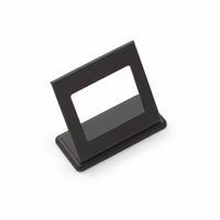 A black leatherette earring stand designed to hold multiple earrings, with a sleek and modern appearance.
