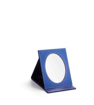 Navy Leatherette Small Oval Foldable Mirror