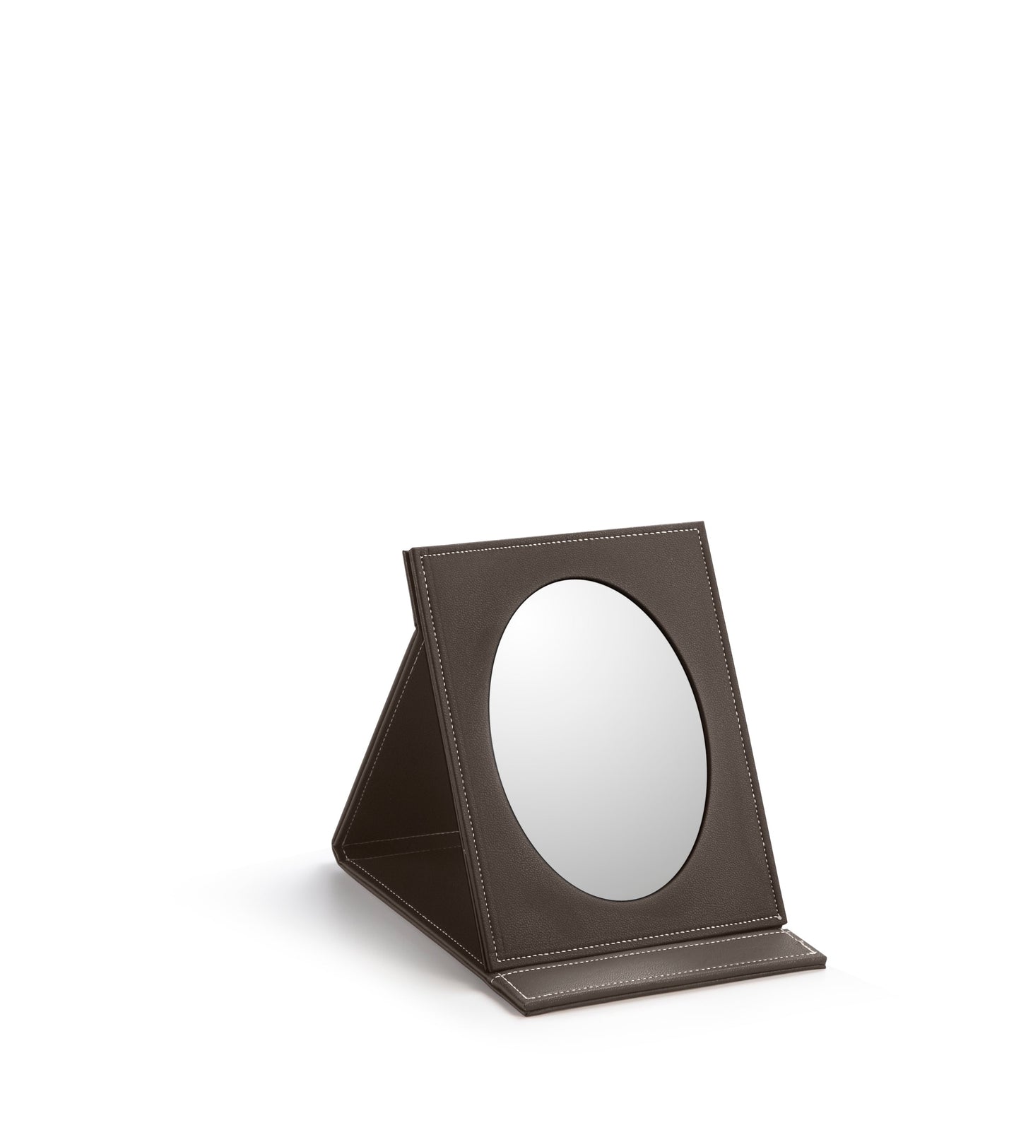 Chocolate Leatherette Small Oval Foldable Mirror