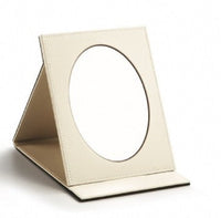 Chocolate/Beige Leatherette Small Oval Foldable Mirror