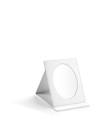 White Leatherette Small Oval Foldable Mirror