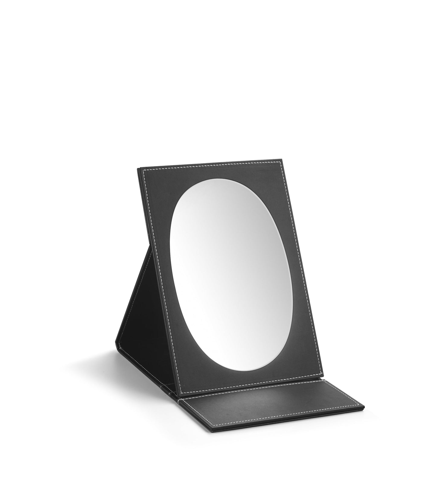 Black Leatherette Large Oval Foldable Mirror