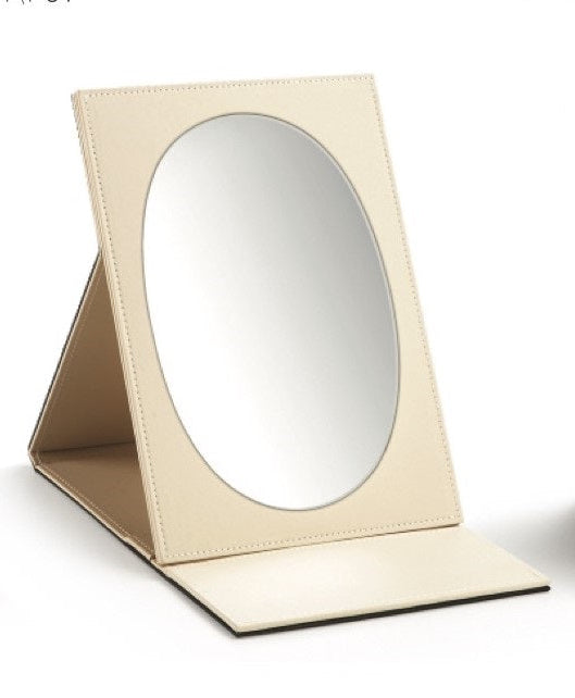 Chocolate/Beige Leatherette Large Oval Foldable Mirror