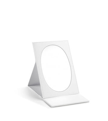 White Leatherette Large Oval Foldable Mirror