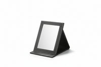A black, small rectangle foldable mirror standing upright with a white background.