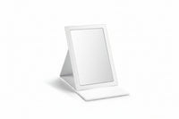A white large rectangle foldable mirror with a visible reflection, standing on a flat surface.