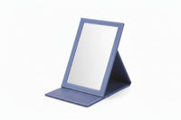 A navy large rectangle foldable mirror with a stand, isolated on a white background.