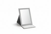 A large rectangle foldable mirror with a silver frame standing on a white background.