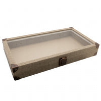 Glass Top Burlap Wood Box, Hinged with Latch