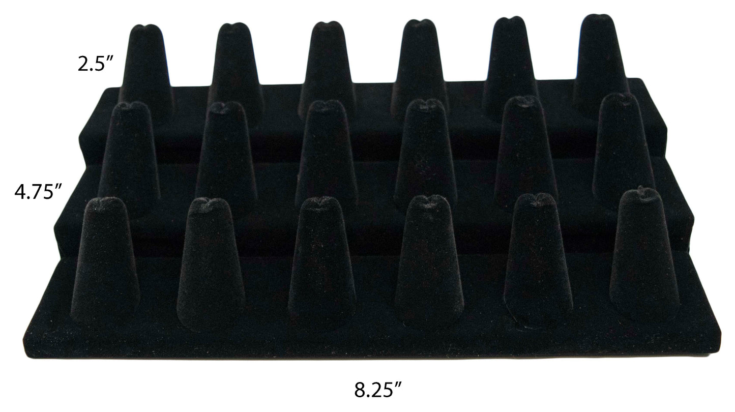 18 Finger Black Velvet Ring Stand Holder Jewelry Display