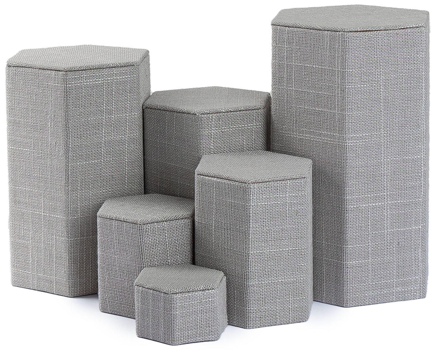 Novel Box Leatherette 6 Pc Hexagonal Risers In Gray Linen