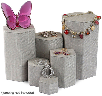 Novel Box Leatherette 6 Pc Hexagonal Risers In Gray Linen
