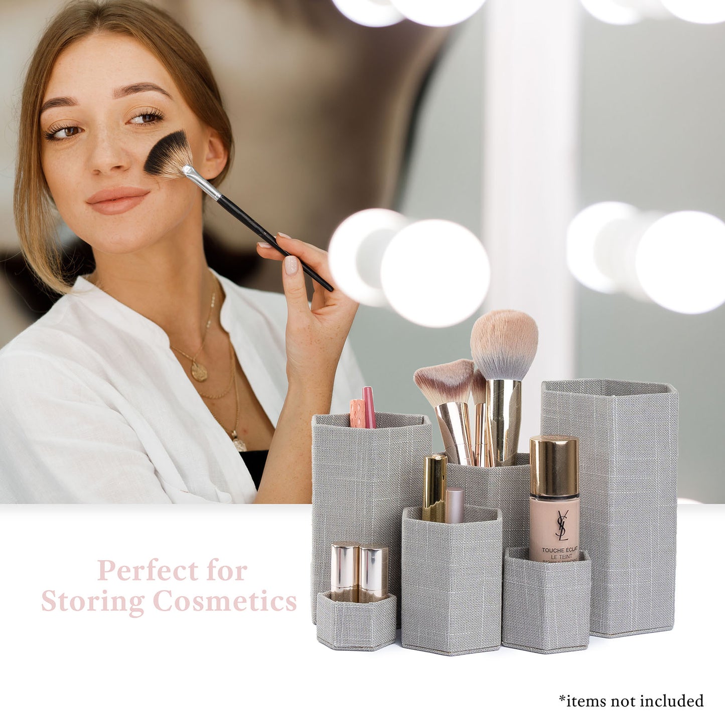 Novel Box Leatherette 6 Pc Hexagonal Risers In Gray Linen