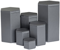 Novel Box Leatherette 6 Pc Hexagonal Risers In Brushed Steel Gray