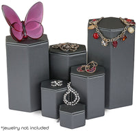 Novel Box Leatherette 6 Pc Hexagonal Risers In Brushed Steel Gray