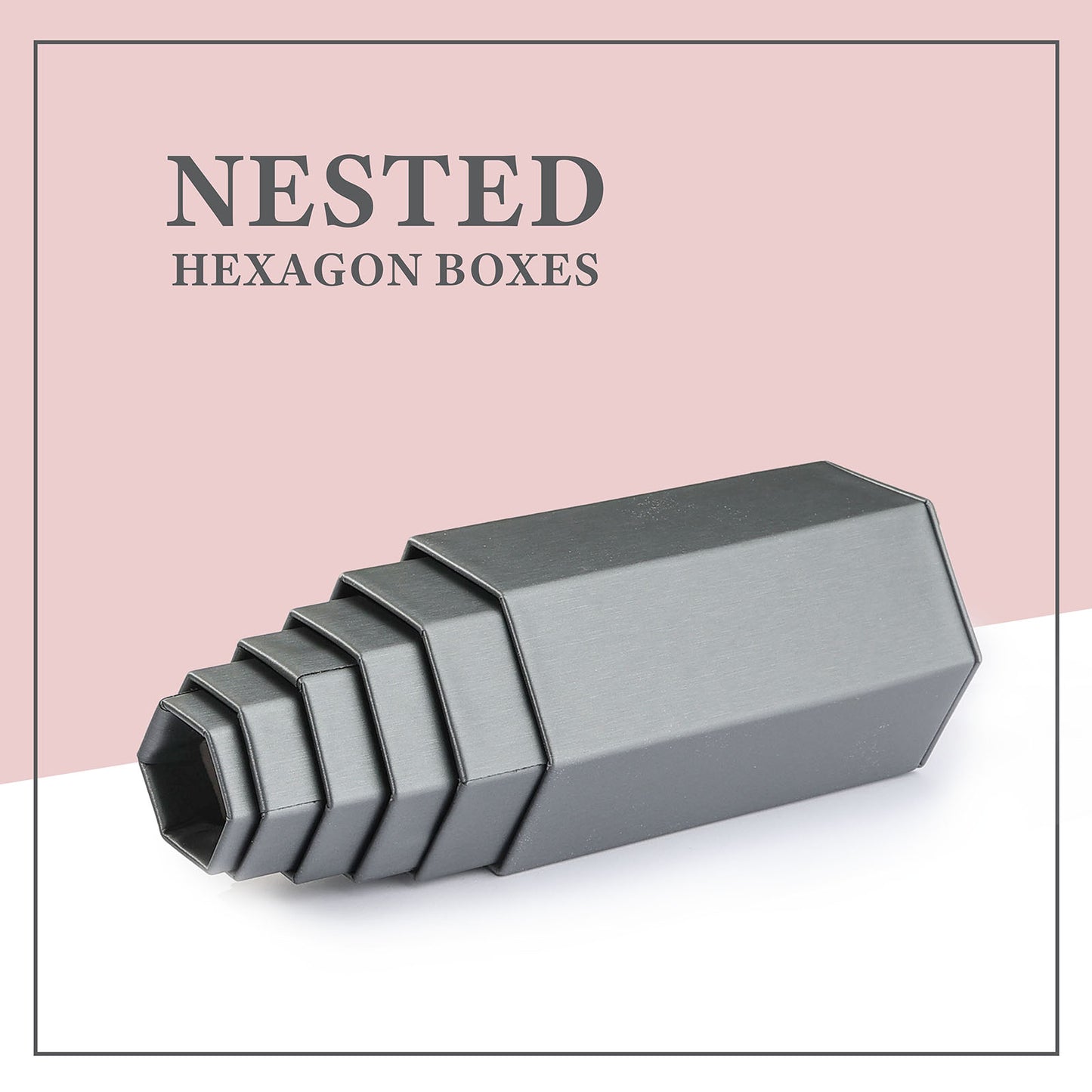 Novel Box Leatherette 6 Pc Hexagonal Risers In Brushed Steel Gray