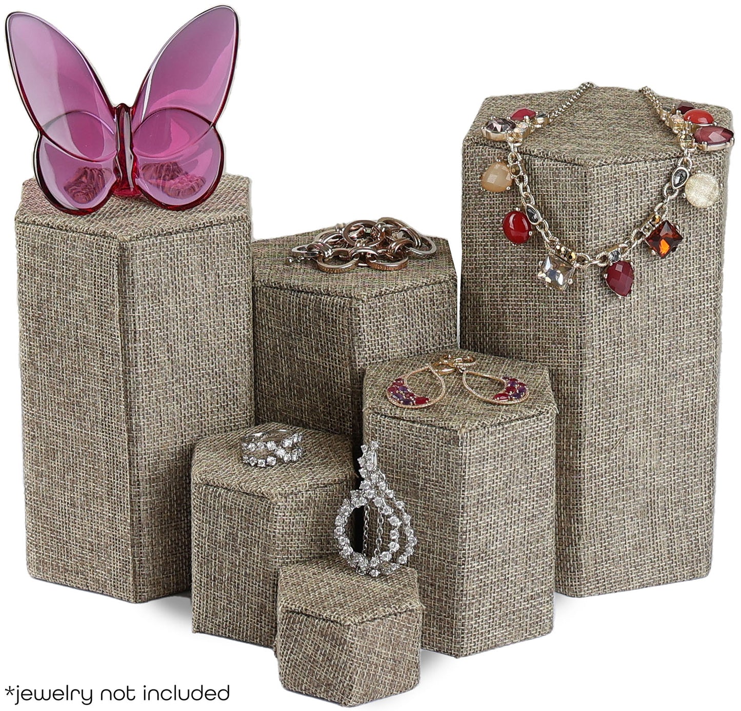 Novel Box Leatherette 6 Pc Hexagonal Risers In Burlap