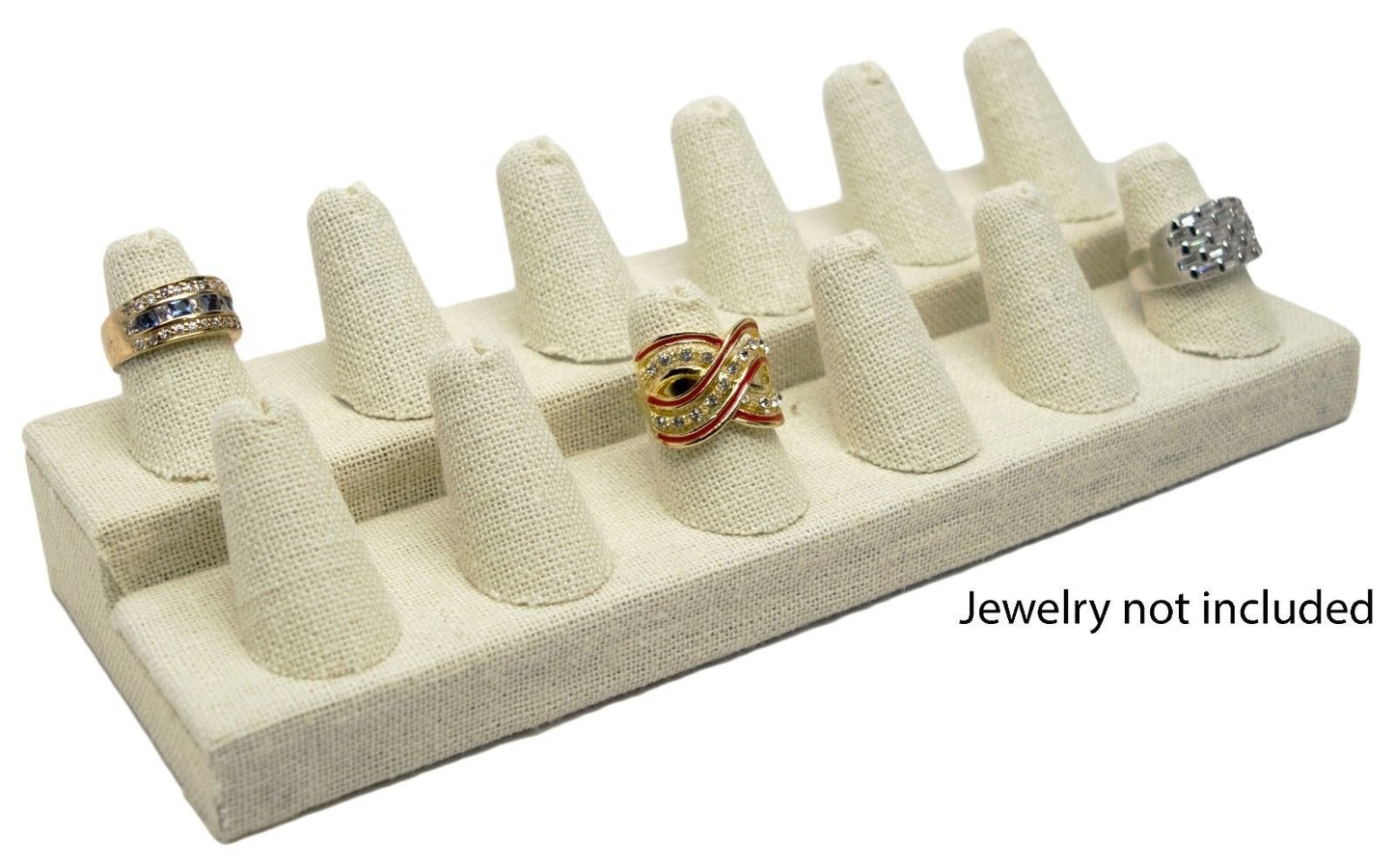 12 Finger Beige Linen Ring Stand Holder Jewelry Display