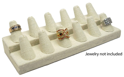 12 Finger Beige Linen Ring Stand Holder Jewelry Display