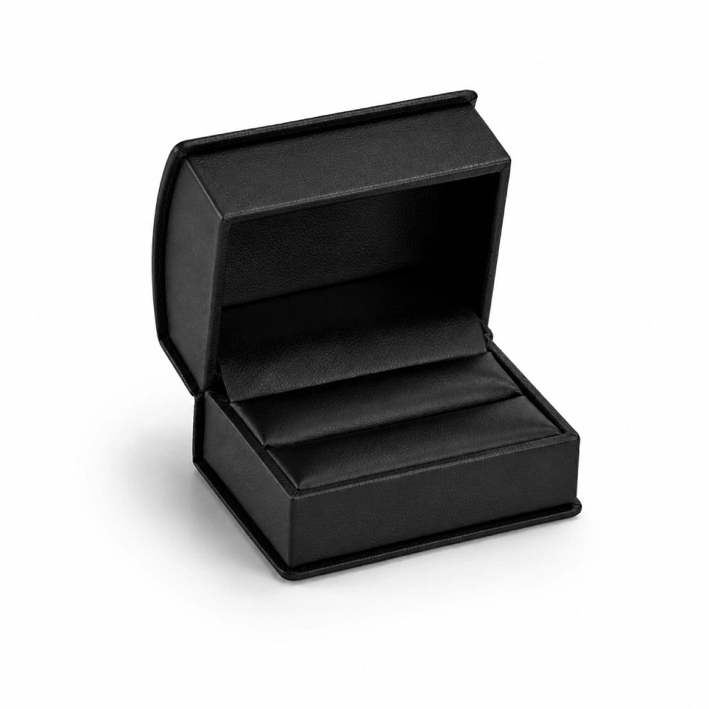 Black Leatherette Roll Top Double Ring Box