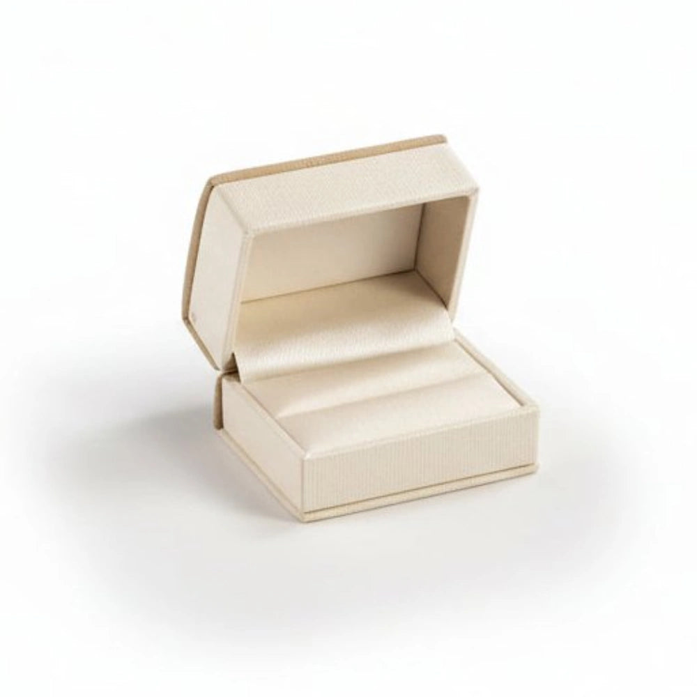 Beige Leatherette Roll Top Double Ring Box