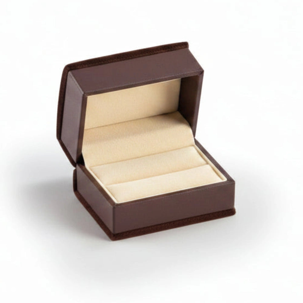 Chocolate Leatherette Roll Top Double Ring Box