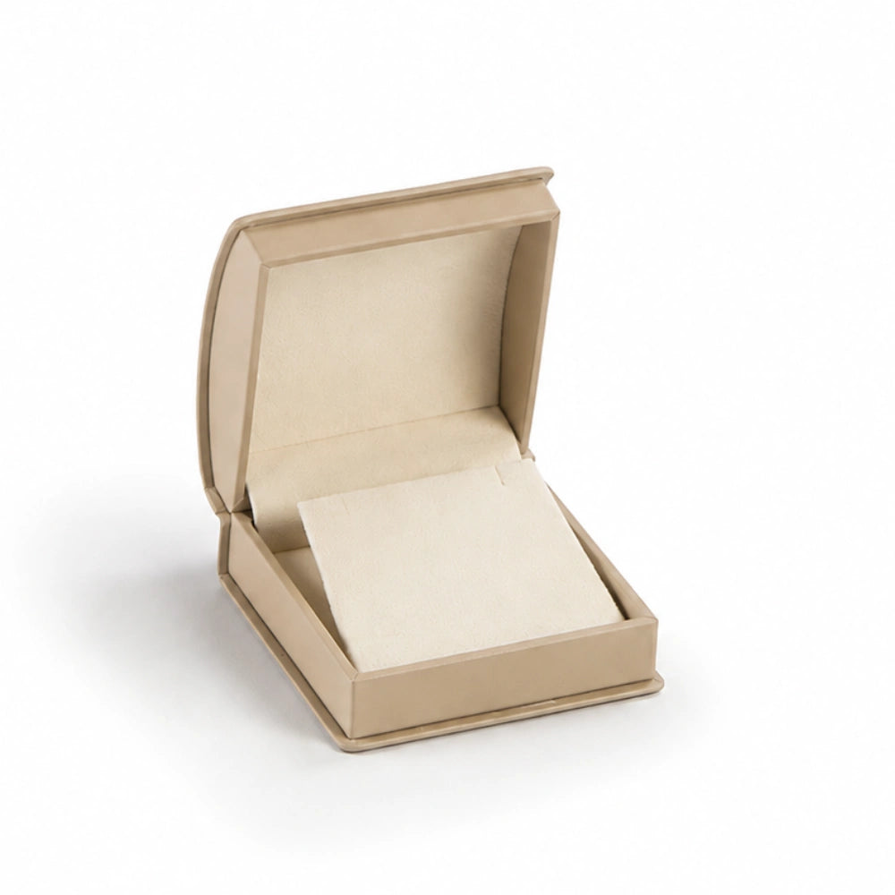 Beige Leatherette Roll Top Medium Earring/Pendant Box