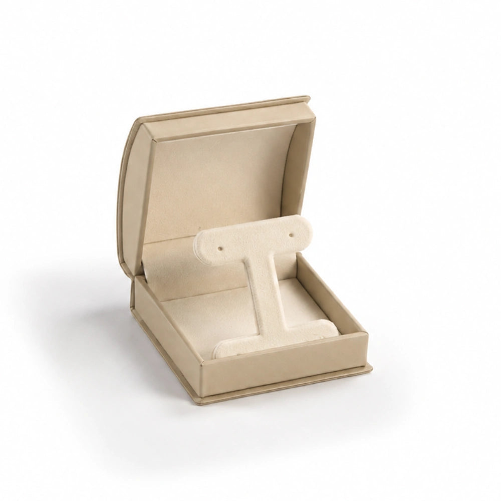 Beige Leatherette Roll Top Medium Earring Tree Box