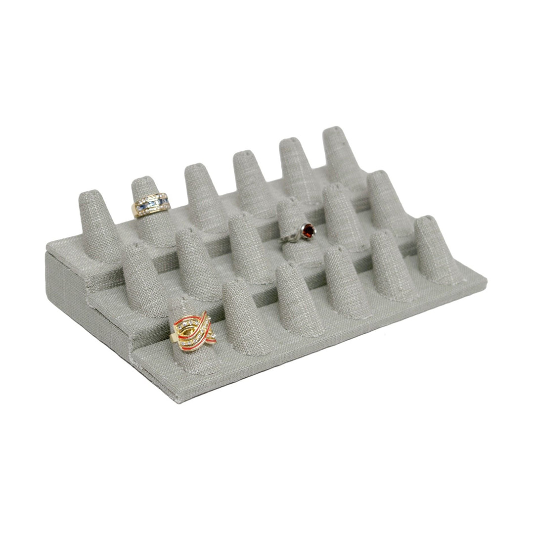 18 Finger Ring Stand Holder Jewelry Display In Grey Linen