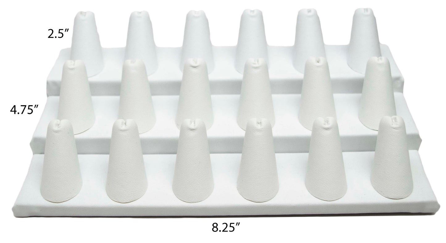 18 Finger White Leatherette Ring Stand Holder Jewelry Display