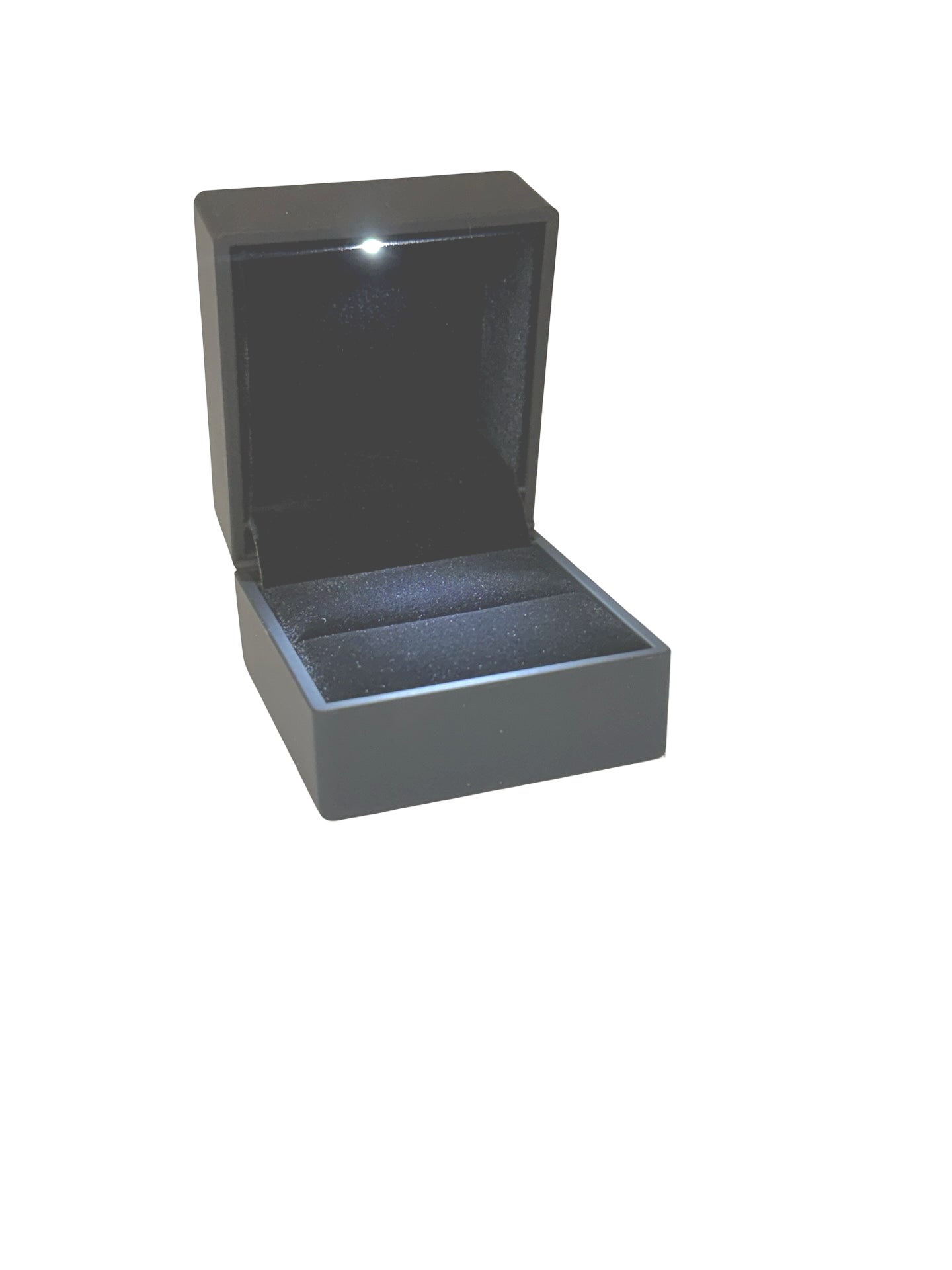 Opened Black Leatherette LED Ring Box