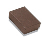 A chocolate kraft paper box with a cotton filled interior, closed and presented against a plain background.