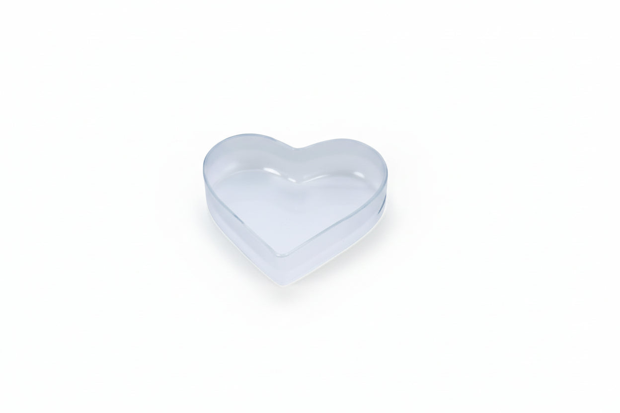 Clear heart-shaped plastic box 