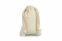 A small beige cotton drawstring bag.