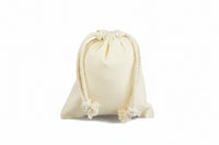 A beige cotton drawstring pouch.