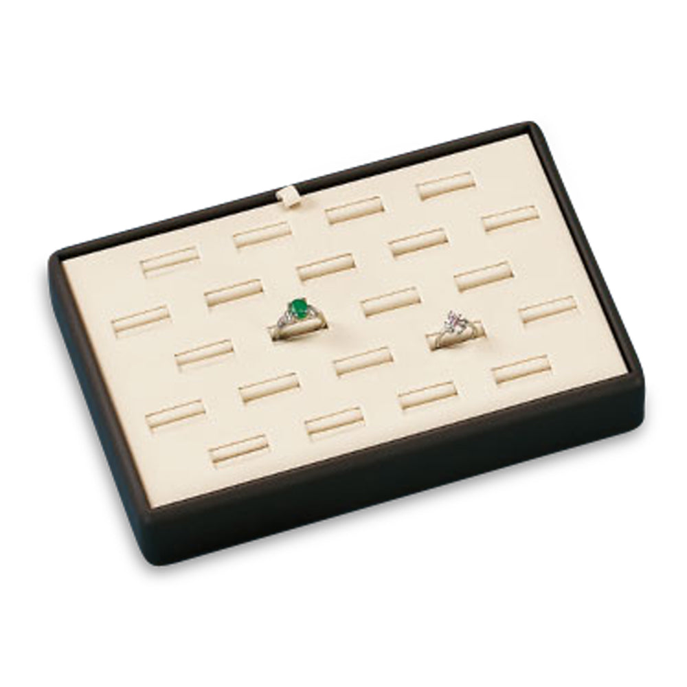 Chocolate/Beige Leatherette 22 Slot Ring Tray