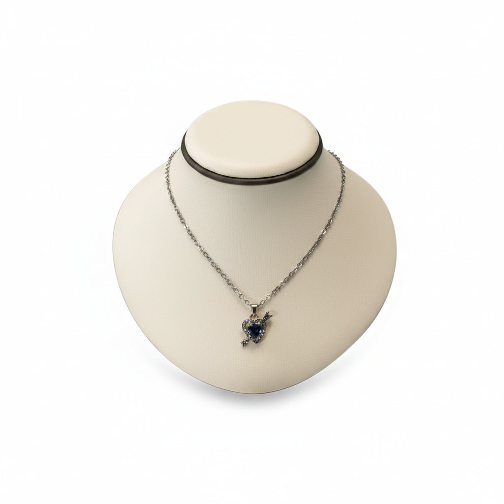 A beige and brown leatherette neckform displaying a necklace, designed for organizing and presenting jewelry.